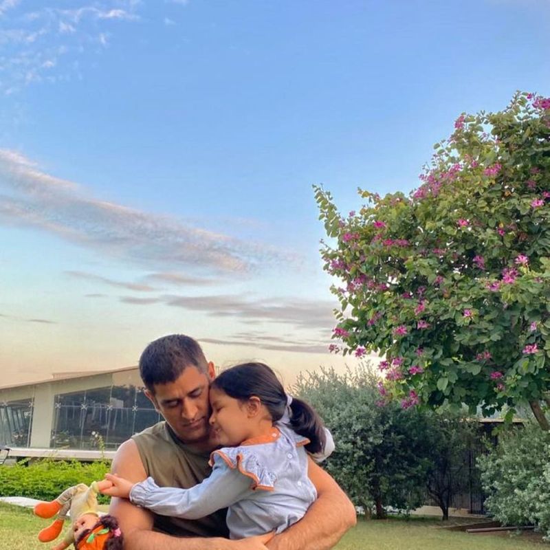 A couple of pictures of Dhoni and Ziva were recently shared on Ziva's Instagram handle. Ziva is seen on the lap of Dhoni in their Ranchi farmhouse, as both hug each other.