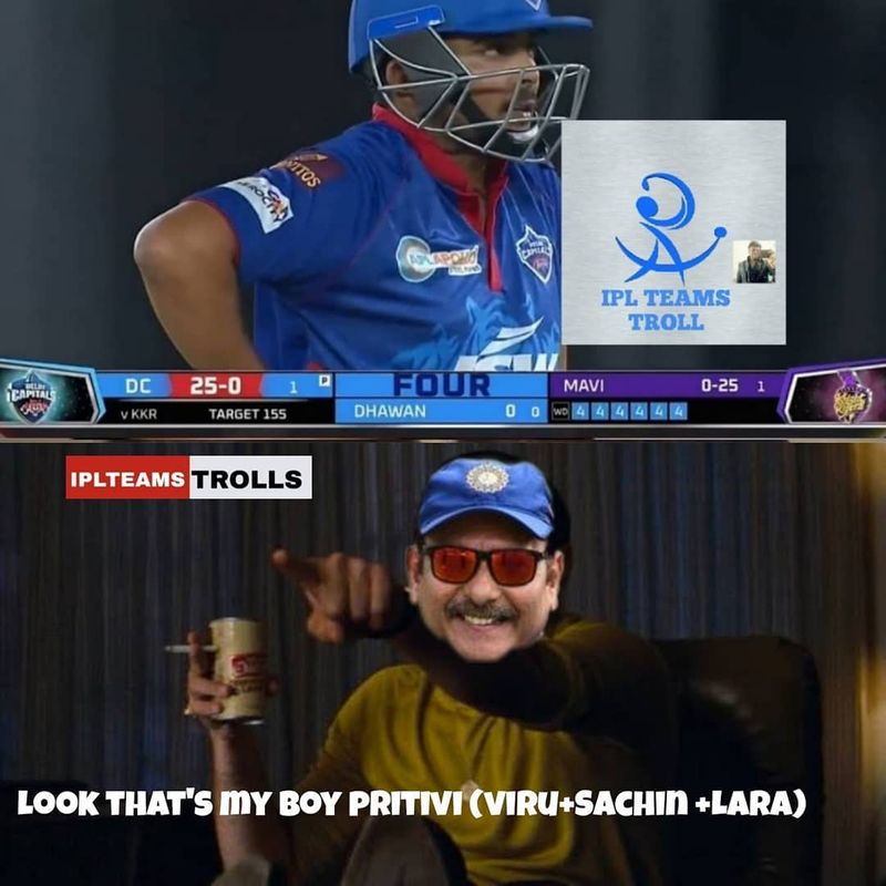 ఢిల్లీ క్యాపిటల్స్ ఓపెనర్ పృథ్వీషా సెన్సేషనల్ ఇన్నింగ్స్పై సోషల్ మీడియాలో వైరల్ అవుతున్న మీమ్స్...