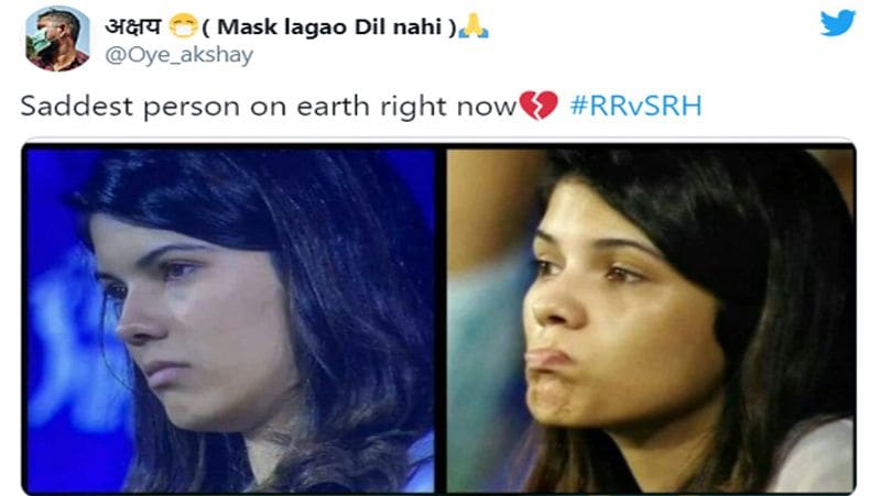 <p>वहीं, एसआरएच की सीइओ काव्या मारन की तस्वीर शेयर कर लिखा गया, कि वह पृथ्वी की सबसे दुखी इंसान हैं।</p>