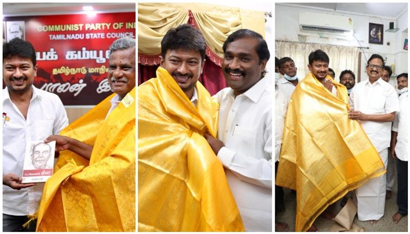 இதே போன்று தமிழக வாழ்வுரிமை கட்சித்தலைவர் வேல்முருகன், இந்திய கம்யூனிஸ்ட் மாநிலச் செயலாளர் முத்தரசன், மார்க்சிஸ்ட் கம்யூனிஸ்ட் மாநிலச் செயலாளர் பாலகிருஷ்ணனையும் தேடிச் சென்று வாழ்த்து பெற்றார் உதயநிதி. 