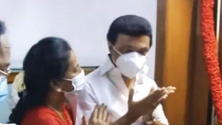 MK Stalin pays homage to Karunanidhi photo at Gopalapuram house MK Stalin pays homage to Karunanidhi photo at Gopalapuram house