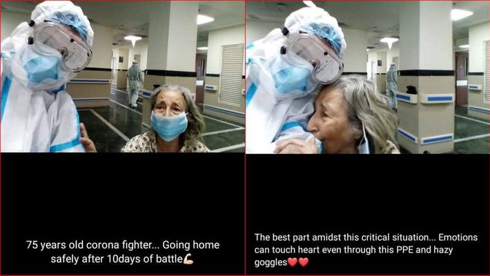 viral photo of grandmother hugging PPE clad doctor viral photo of grandmother hugging PPE clad doctor