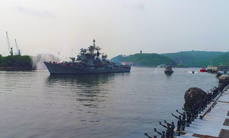 INS Rajput has a crew of 30 officers and 310 sailors and is equipped with an array of weapons and sensors. 'Rajput' was named after the famous warrior community of northern India known for its bravery and valour. The ship's crest design displays a head protector helmet and crossed spears, used by Rajput warriors, on a red background