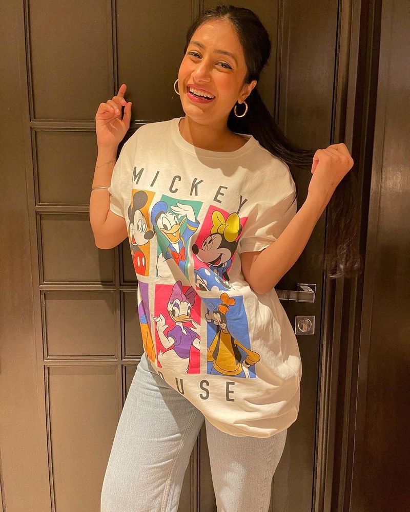 Recently, Dhanashree shared a couple of cool pictures of hers. In the photos, she is seen wearing a Disney edition Mickey Mouse t-shirt.