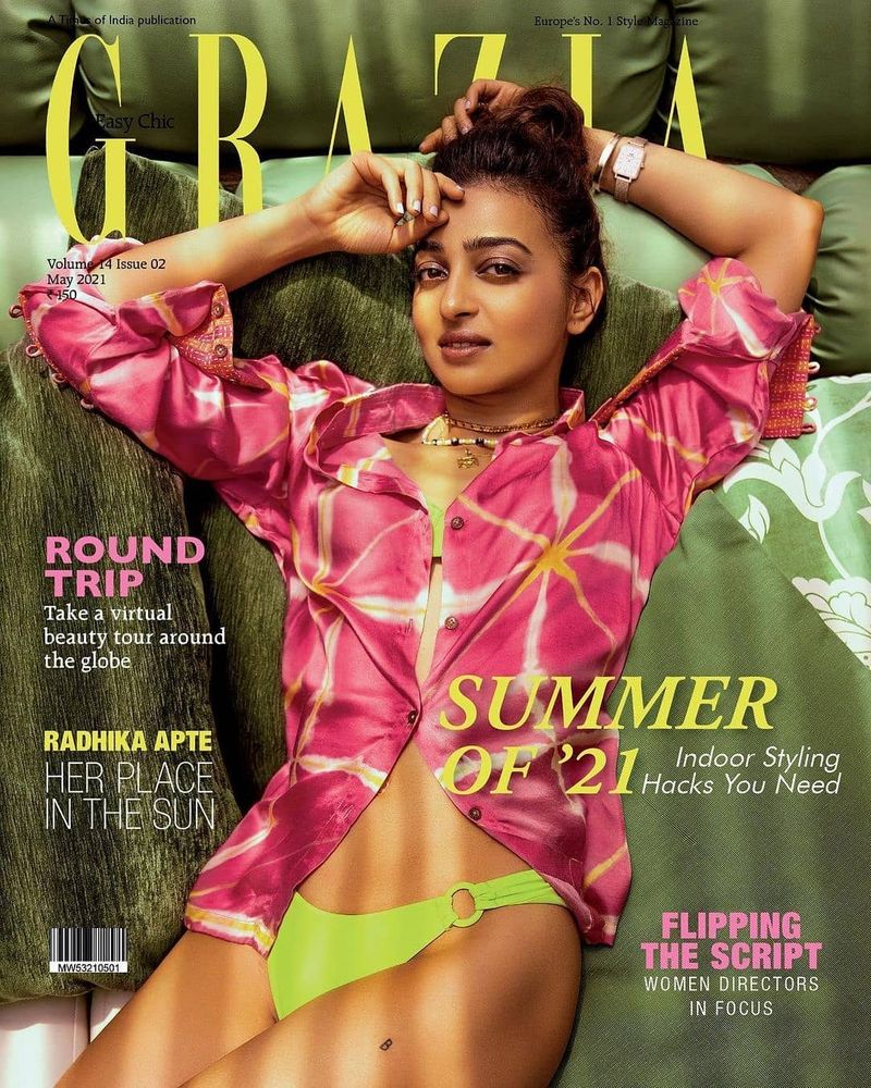 Radhika was most recently seen on the cover of Grazia, which talked about her place in the sun. She looked super hot on the cover in a neon yellow ring detailed bikini and a tie-dye pink shirt exuding extreme giving summer vibes with a perfect pop of colour.