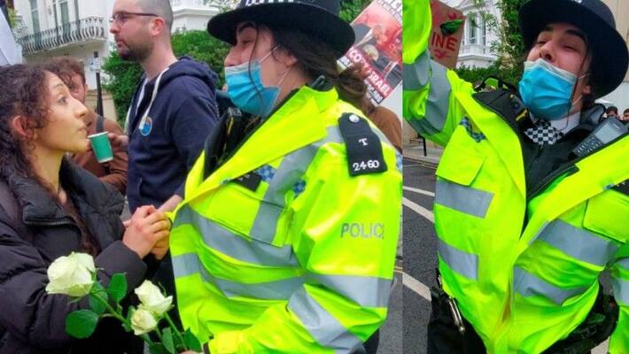 MET officer chants free palestine slogan during demonstration MET officer chants free palestine slogan during demonstration