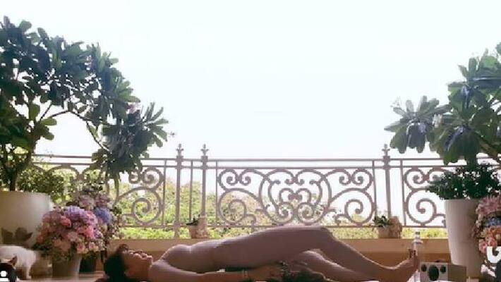 Jacqueline Fernandez gets interrupted by pet cats during yoga session Jacqueline Fernandez gets interrupted by pet cats during yoga session
