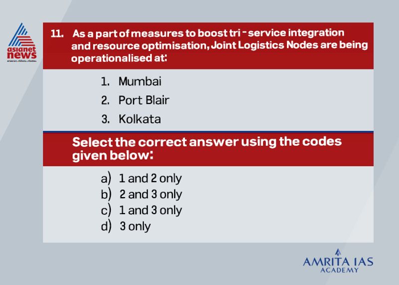 Answer (a) These JLNs will provide integrated logistics cover to the armed forces for their small arms ammunition, rations, fuel, general stores, civil hired transport, aviation clothing, spares and also engineering support in an effort to synergise their operational efforts. The government sanction letter for the establishment of the JLNs in Mumbai, Guwahati and Port Blair was signed on October 12, 2020. Subsequently, the JLNs in Guwahati and Tri-Services, Andaman and Nicobar Command, Port Blair, were operationalised on January 01, 2021.
