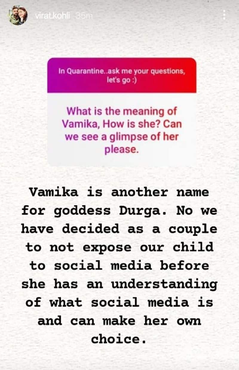 Virat Kohli says, he and Anushka have decided not to expose Vamika on social media