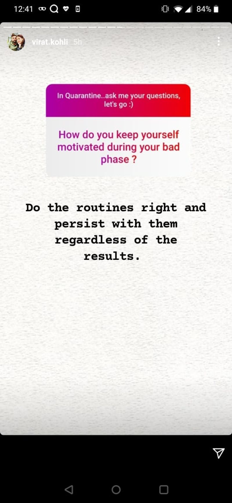 How does Kohli motivate himself following a rough day?