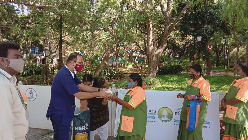 NBF has conducted various distribution drives on the continued support for Bengaluru Fights Corona. On the occasion of the birthday of Rajeev Chandrashekar, the foundation distributed grocery kits, wellness kits, masks, sanitiser and PPE Kits at various locations in Bengaluru.