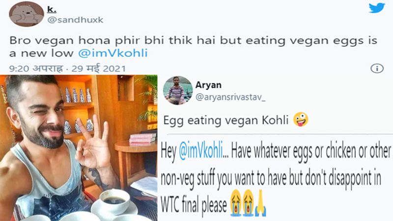 अंडा खाने को लेकर ट्रोल हुए कप्तान
कोहली के अंडा खाने को लेकर फैन्स ने ट्विटर पर उनके ऊपर जमकर निशाना साधा। कुछ लोगों ने कहा कि विराट कोहली तो अंडा खाने वाले शाकाहारी हैं। वहीं, कुछ ने कहा कि अगर कोहली अंडा खाते हैं तो खुद को शाकाहारी क्यों बताते हैं।