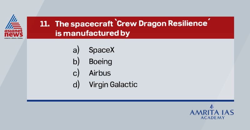 Answer (a) Crew Dragon Resilience (Dragon C207) is a spacecraft manufactured by SpaceX and built under NASA's Commercial Crew Program (CCP). It was launched into orbit to the ISS(International Space Station) in November 2020.