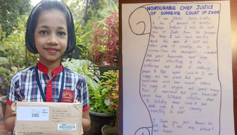 5 year old  malayali student ludwina joseph thinks like dream to receive chief justice N V Ramanas letter and gift