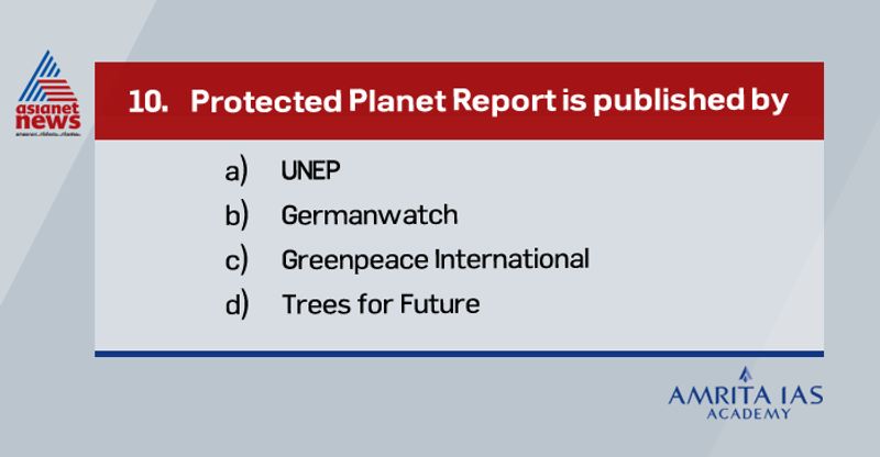 Answer (a)
Protected Planet Report 2020 is a biennial report by UNEP and IUCN.
The 2020 edition provides a report on the Aichi biodiversity target announced in 10th meeting of COP on Convention on Biological Diversity at Nagoya on 2010.