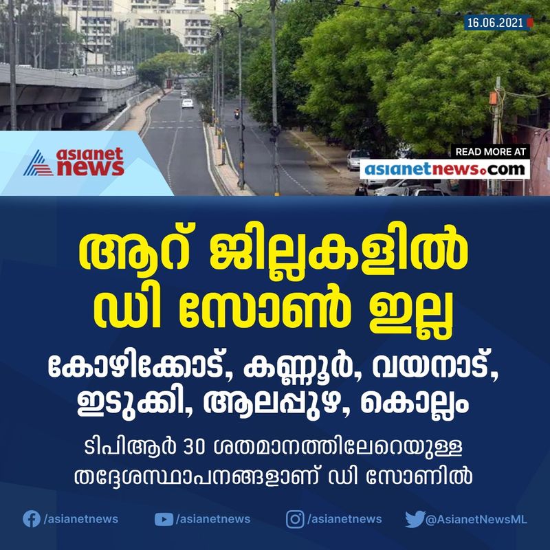 ടെസ്റ്റ് പോസിറ്റിവിറ്റിനിരക്ക് 8 ശതമാനം വരെയുള്ള മേഖലകളില് എല്ലാ കടകളും രാവിലെ 7 മുതല് വൈകുന്നേരം 7 വരെ പ്രവര്ത്തനം അനുവദിക്കും. (50 ശതമാനം വരെ ജീവനക്കാരെ ഉള്പ്പെടുത്തി.)ജൂണ് 17 മുതല് 50 ശതമാനം വരെ ജീവനക്കാരെ ഉള്പ്പെടുത്തി സ്വകാര്യ സ്ഥാപനങ്ങളുടെ പ്രവര്ത്തനം അനുവദിക്കും.