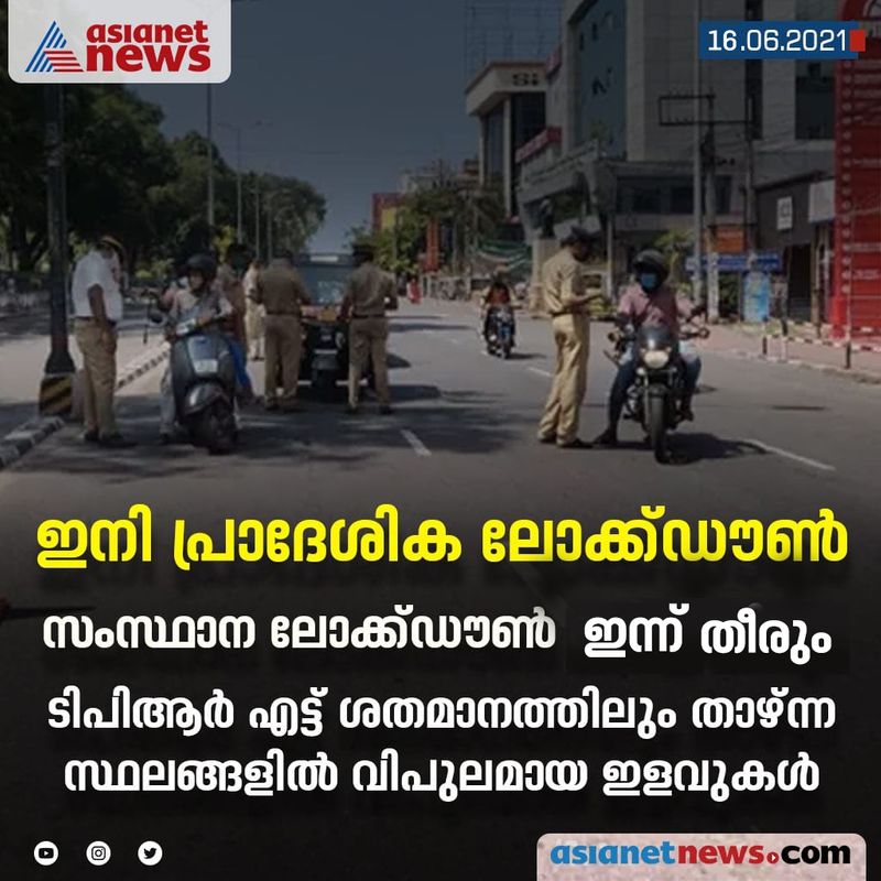 ടെസ്റ്റ് പോസിറ്റിവിറ്റി നിരക്ക് 8 മുതല് 20 ശതമാനം വരെ ഉള്ള തദ്ദേശ സ്വയംഭരണ പ്രദേശങ്ങളില് അവശ്യവസ്തുക്കളുടെ കടകള് മാത്രം രാവിലെ 7 മുതല് വൈകുന്നേരം 7 വരെ പ്രവര്ത്തനം അനുവദിക്കും. മറ്റു കടകള് തിങ്കള്, ബുധന്, വെള്ളി ദിവസങ്ങളില് രാവിലെ 7 മുതല് വൈകുന്നേരം 7 വരെ പ്രവര്ത്തനം അനുവദിക്കും. (50 ശതമാനം വരെ ജീവനക്കാരെ ഉള്പ്പെടുത്തി.) 