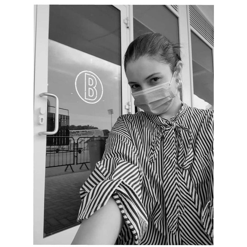 In another picture, Anushka clicks a selfie with the same look, supposedly behind the sightscreen. She captioned the post, “A ‘take random photos and think of a quirky caption’ kind of post 🌝😷“.