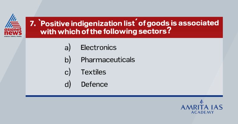 Answer (d)
It is a list of defence materials announced by Defence Ministry that India will not import in the future.
At present the list contains 108 items.
