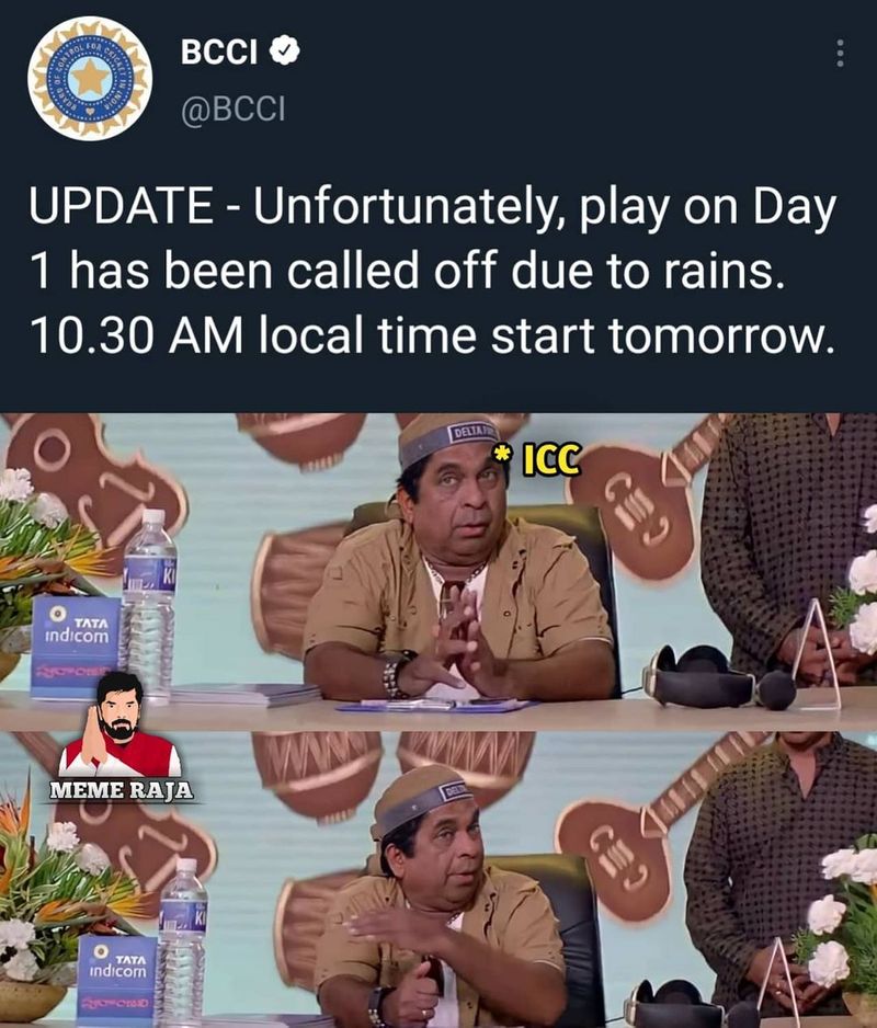 వర్షం కారణంగా ఐసీసీ వరల్డ్ టెస్టు ఛాంపియన్షిప్ ఫైనల్ తొలి రోజు ఆట రద్దు కావడంతో సోషల్ మీడియాలో వైరల్ అవుతున్న మీమ్సీ...