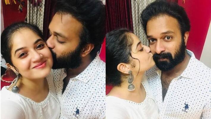 Sharing a picture with actress and wife Shafna Series santhwanam star Sajin Sharing a picture with actress and wife Shafna Series santhwanam star Sajin
