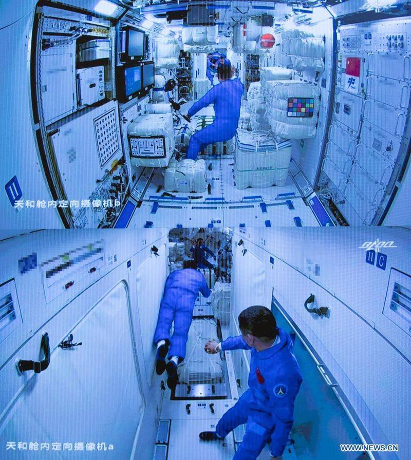 Chinese  astronauts  busy with smart home facilities