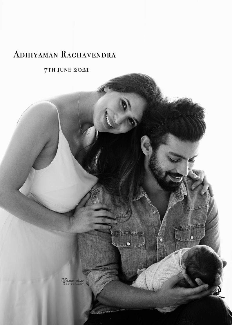 குழந்தை பிறந்து ஒரு சில நாட்களே ஆகும் நிலையில், தற்போது குழந்தையுடன் நடத்தப்பட்ட சில போட்டோ ஷூட் புகைப்படங்களை வெளியிட்டு, மகன் பெயரை அறிவித்துள்ளார்.