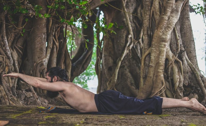 Shalabasana (Locust Pose)
Formation of the posture:
Lie down flat on your stomach with stretch out your arms
Inhale completely (Purak), hold your breath (Kumbakh) and then lift your legs and arms together
Keep your knees straight, and feet are together
