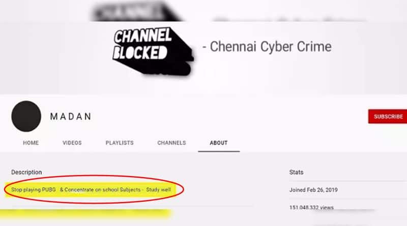 Pubg madan Youtube channels are blocked by chennai cyber crime police and message for student