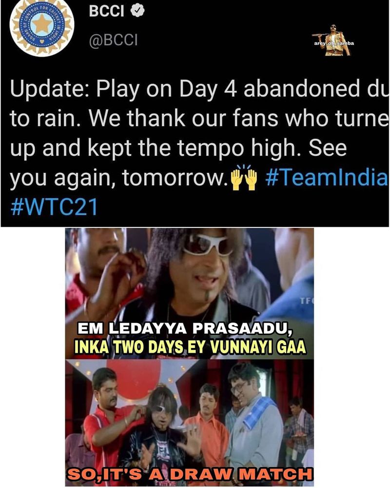 ఐసీసీ వరల్డ్ టెస్టు ఛాంపియన్షిప్ ఫైనల్ మ్యాచ్కి వర్షం అంతరాయం కలిగిస్తుండడంతో సోషల్ మీడియాలో వైరల్ అవుతున్న మీమీలు..