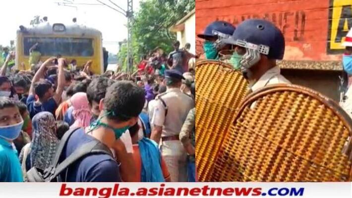 Passengers blocked the train at Taldi station on Canning line in the Sealdah southern branch on wednesday morning RTB Passengers blocked the train at Taldi station on Canning line in the Sealdah southern branch on wednesday morning RTB