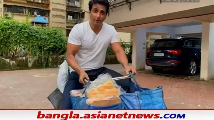 Sonu Sood sells eggs and bread on his bicycle calls out for free home delivery bmm Sonu Sood sells eggs and bread on his bicycle calls out for free home delivery bmm