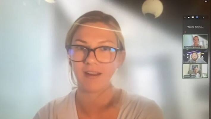 Woman falls off chair during office video call meeting; watch hilarious video-tgy Woman falls off chair during office video call meeting; watch hilarious video-tgy