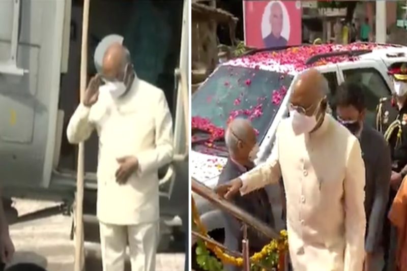 कानपुर दौरे का आज राष्ट्रपति रामनाथ कोविंद तीसरा दिन है। उनके पैतृक गांव परौंख दौरे पर सीएम उत्तर प्रदेश की राज्यपाल आनंदीबेन पटेल और मुख्यमंत्री योगी आदित्यनाथ साथ थे। गांव पहुंचे राष्ट्रपति ने स्थानीय लोगों के अभिवादन को स्वीकार किया।
