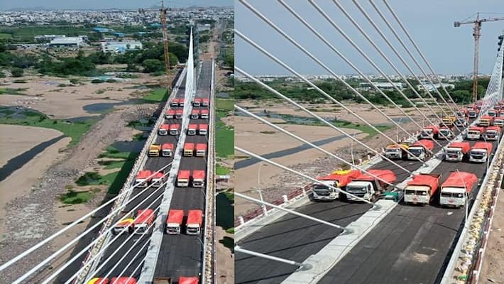 Karimnagar cable bridge undergoing load tests - bsb Karimnagar cable bridge undergoing load tests - bsb