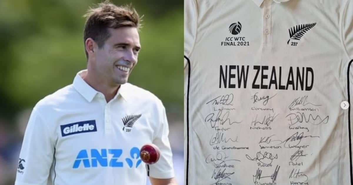 Tim Southee at auction of a jersey worn during the World Test Championship final
