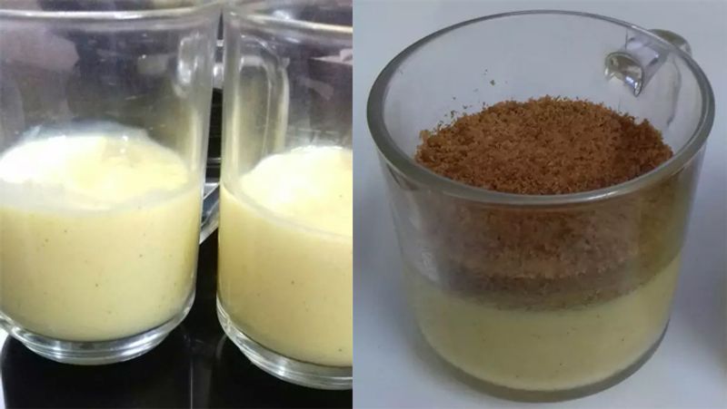 स्टेप- 6
अब थोड़े से ठंडे कस्टर्ड को एक सर्विंग कप या ग्लास में डालें। इसके बाद कस्टर्ड के ऊपर पार्ले जी के मिक्सचर की लेयर लगाएं, फिर पाइपिंग बैग में व्हीप्ड क्रीम डालकर लेयर करें।