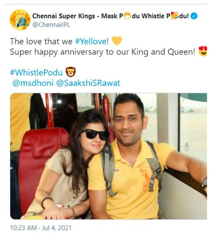 ধোনির আইপিএল দল চেন্নাই সুপার কিংসের তরফ থেকেও তাদের ট্যুইটার হ্যান্ডেলে শুভেচ্ছা জানানো হয়েছে।