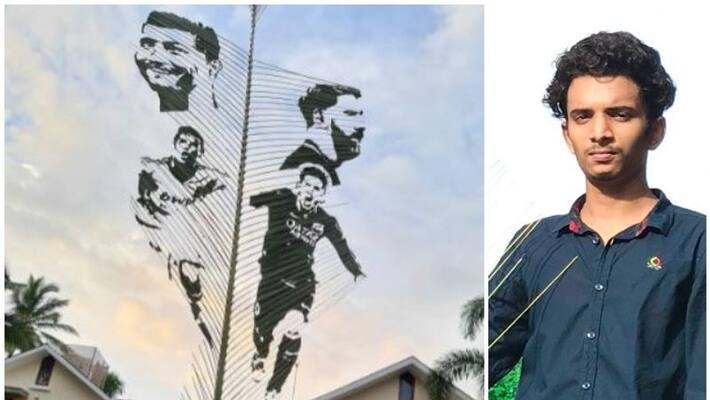 16 year old Thanseen draw Messi and Ronaldo in the palm leaf 16 year old Thanseen draw Messi and Ronaldo in the palm leaf