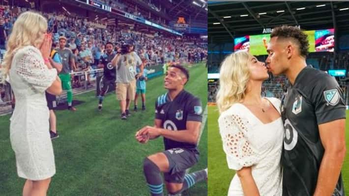 American footballer Hassani Dotson Stephenson propose his gf Petra Vuckovic on filed, video goes viral spb American footballer Hassani Dotson Stephenson propose his gf Petra Vuckovic on filed, video goes viral spb
