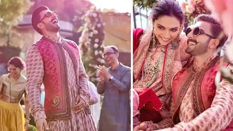 संगीत सेरेमनी में अपने चिर-परिचित अंदाज में ठहाका लगाते रणवीर सिंह।