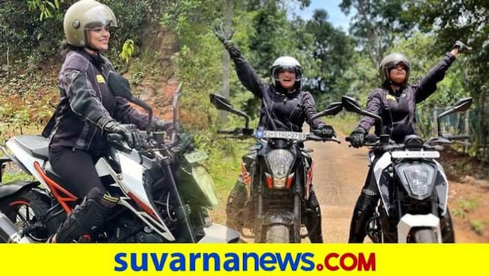 Actress Samyukta Hornad biking in sharavathi valley dpl Actress Samyukta Hornad biking in sharavathi valley dpl