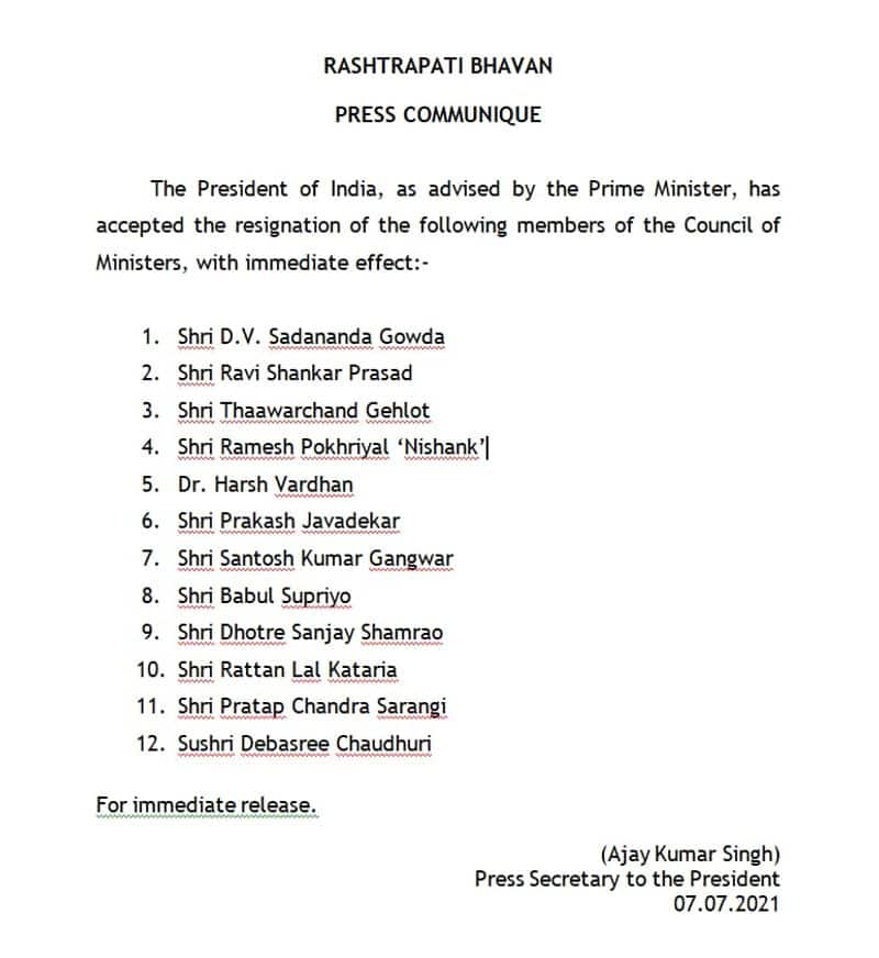 Cabinet reshuffle: Union Ministers resign, make way for new leaders-dnm