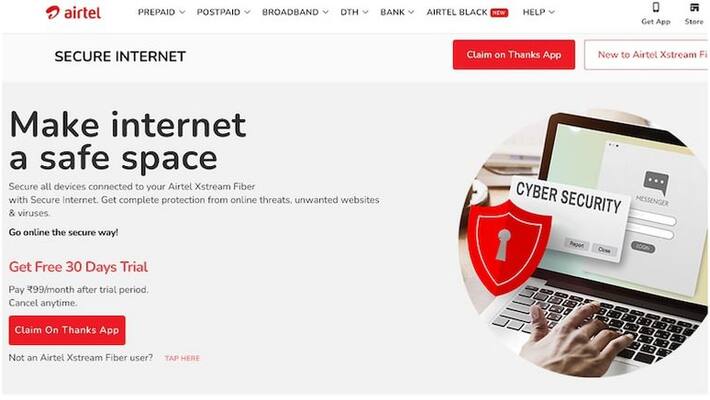 Airtel XStream Fibre launches Secure Internet service for Rs 99 check details Airtel XStream Fibre launches Secure Internet service for Rs 99 check details