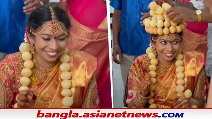 viral video of indian bride wears crown and garland made of golgappa bsm viral video of indian bride wears crown and garland made of golgappa bsm