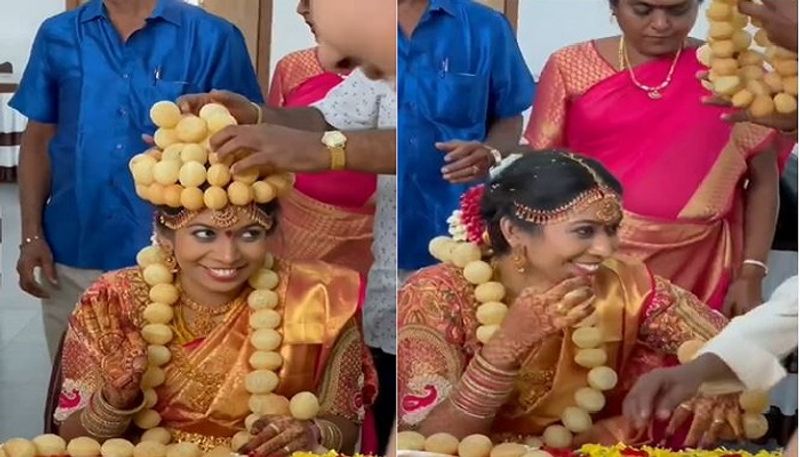 పెళ్లి తరువాత నవ వధువు ముందు పెద్ద తాళి పెట్టి.. ఆమె మెడలో అందంగా కుచ్చిన గప్ చుప్ ల దండ వేశారు. ఆ తరువాత ఆమె తల మీద గప్ చుప్ లతో చేసిన కిరీటం అలంకరించారు. 