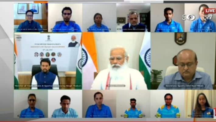 pm narendra modi interacts with indian athletes who are participants of tokyo olympics pm narendra modi interacts with indian athletes who are participants of tokyo olympics