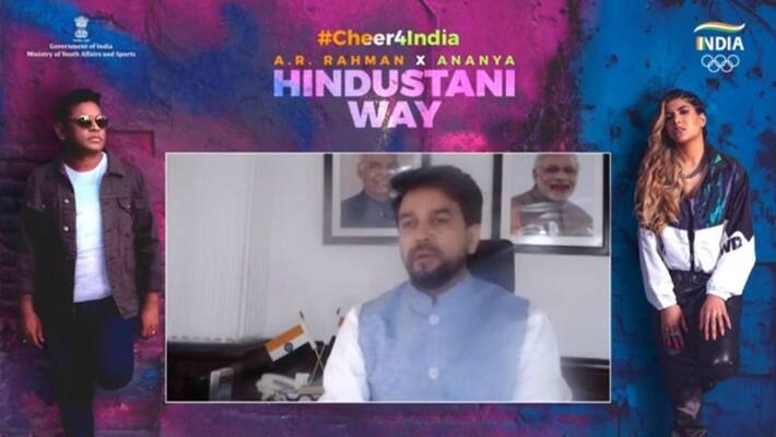 central minister released by AR Rahman encourage indian Olympics team song central minister released by AR Rahman encourage indian Olympics team song