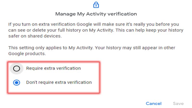इसमें से आप Require Extra Verification को सलेक्ट करके सेव कर दें। जैसे ही आप इसे सेव करेंगे तो वेरिफिकेशन के लिए आपसे आपके गूगल अकाउंट का पासवर्ड मांगा जाएगा।