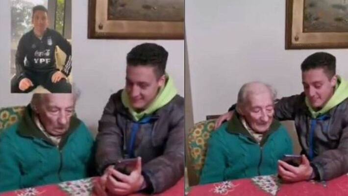 Lionel Messi fulfilled the wish of his 100 year old fan by making a video call spb Lionel Messi fulfilled the wish of his 100 year old fan by making a video call spb
